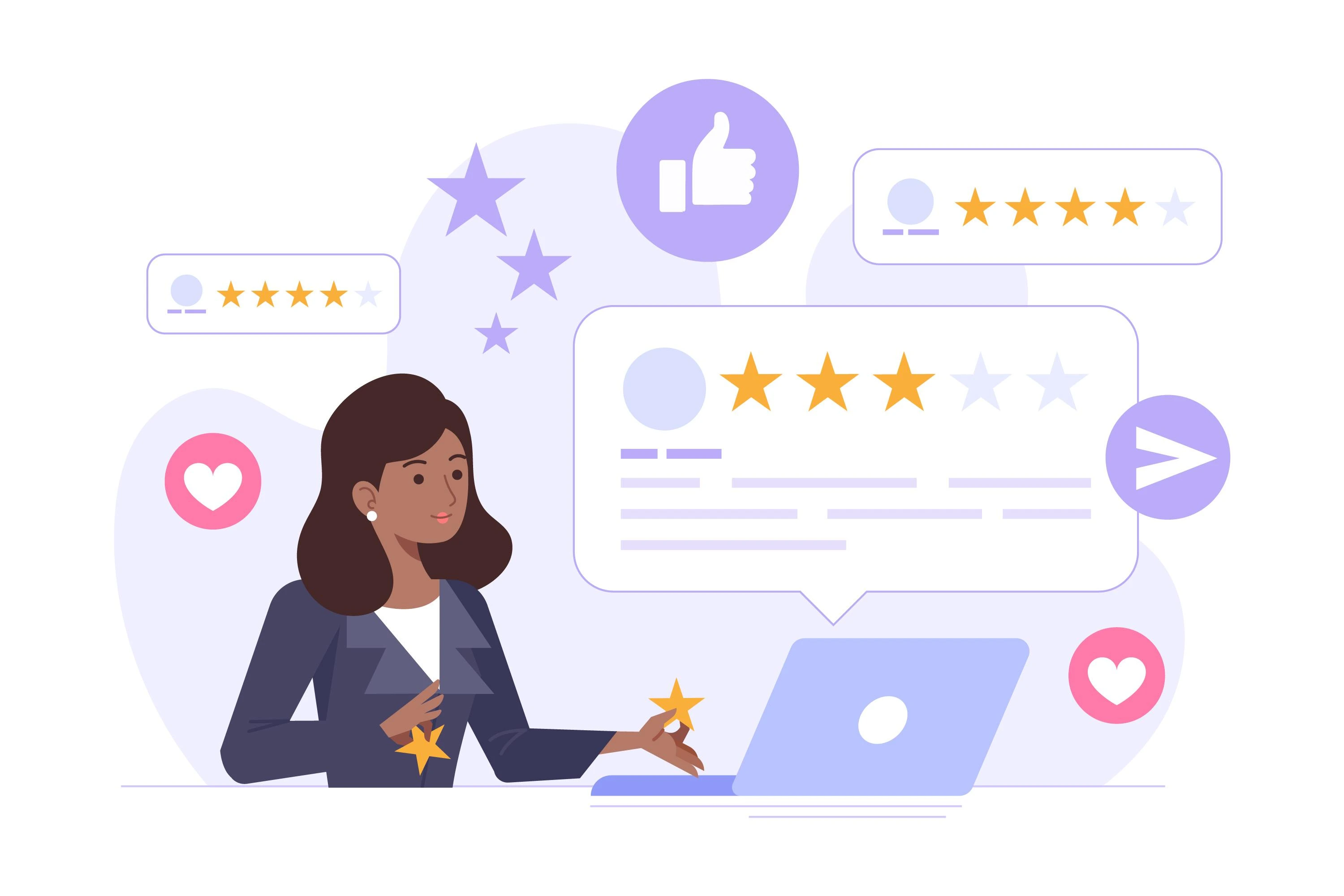 Girl using laptop check review